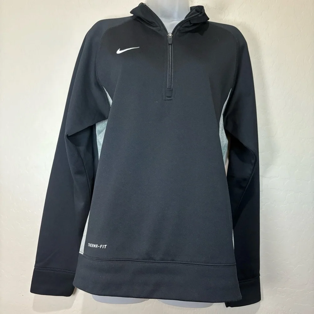 Nike Pullover Jacket Therma-Fit 1/4 Zip Black with Grey Side Stripes Women’s M
